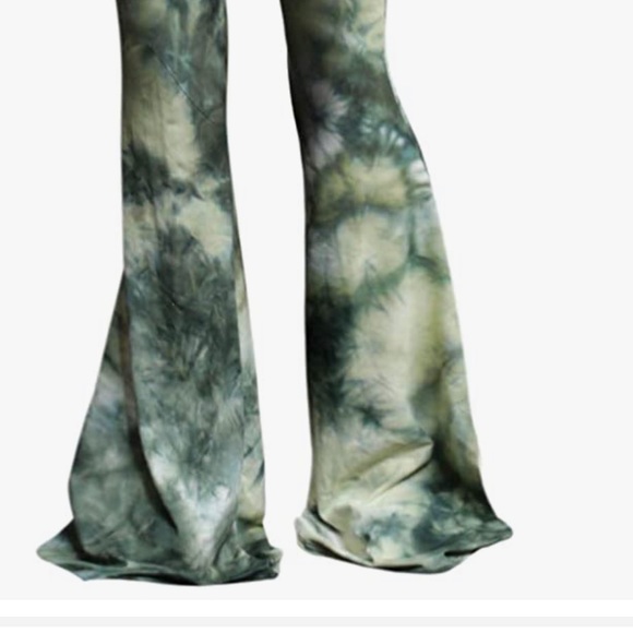 oh lollipop Pants - Army green tie dye bell bottom flared pants festival rave high waisted boho sexy